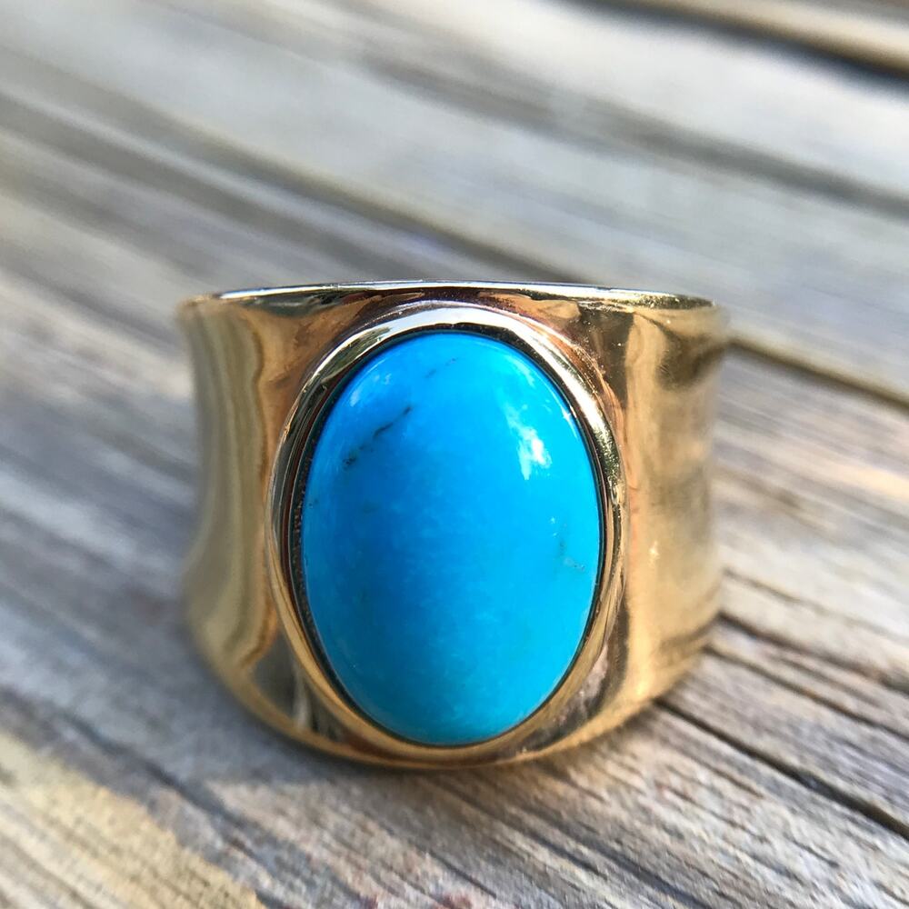 Estate jewelry Turquoise Gold Vermeil Chunky Statement Ring, stamped .925